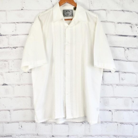 Bruno Embroidered White Pleated  Short Sleeve Button Up Shirt XL - Picture 1 of 7